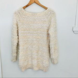 Anthropologie Katsumi Cream White Sequin Sweater